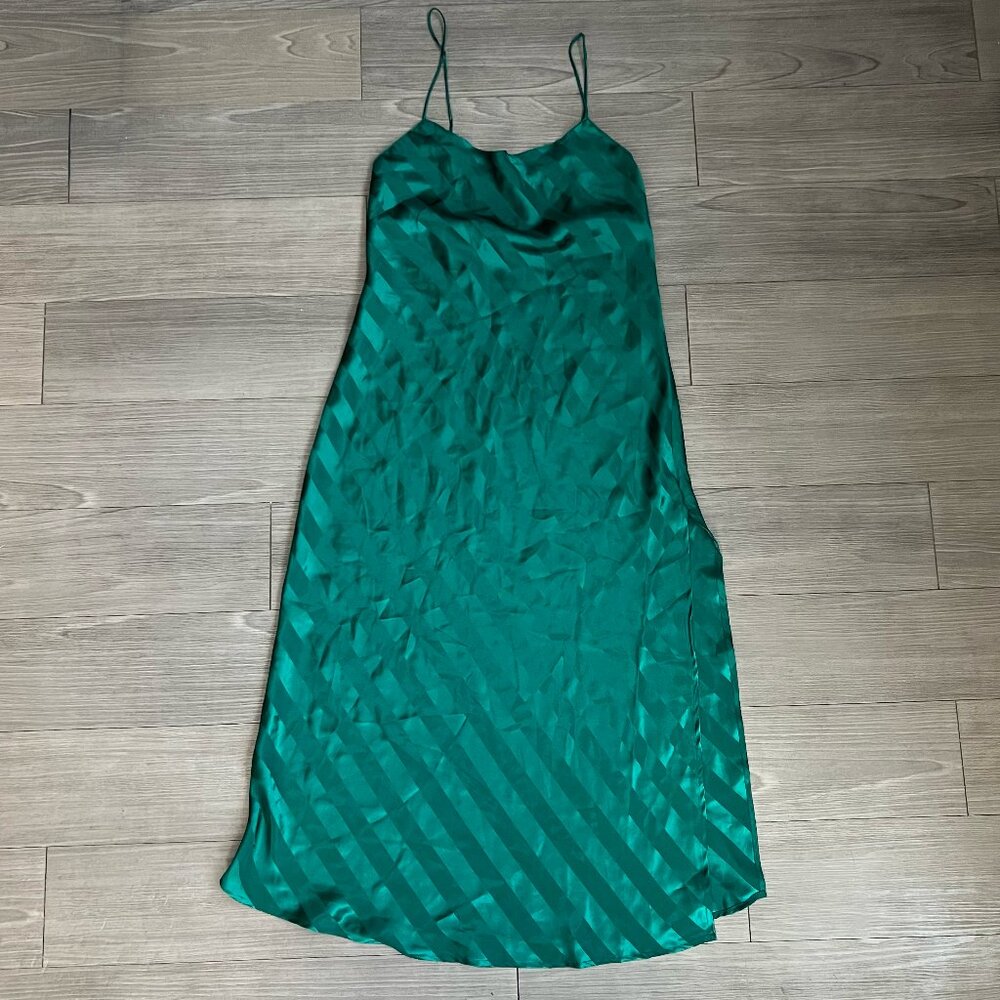 80s Victoria’s Secret Gold Label Emerald Green Striped Slip Dress Vintage Size L